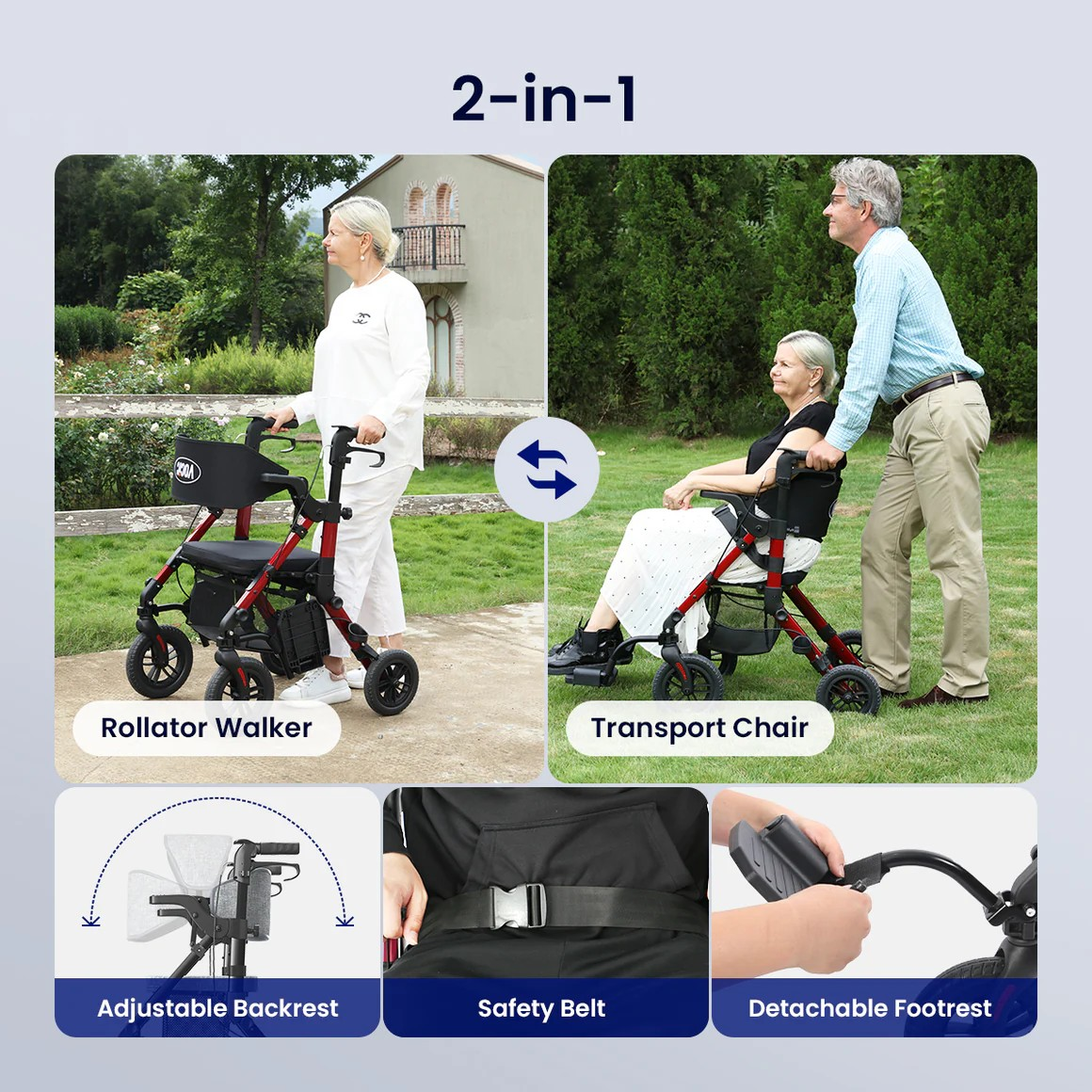VOCIC Z51 COMBO 2 IN 1 ROLLATOR WALKER