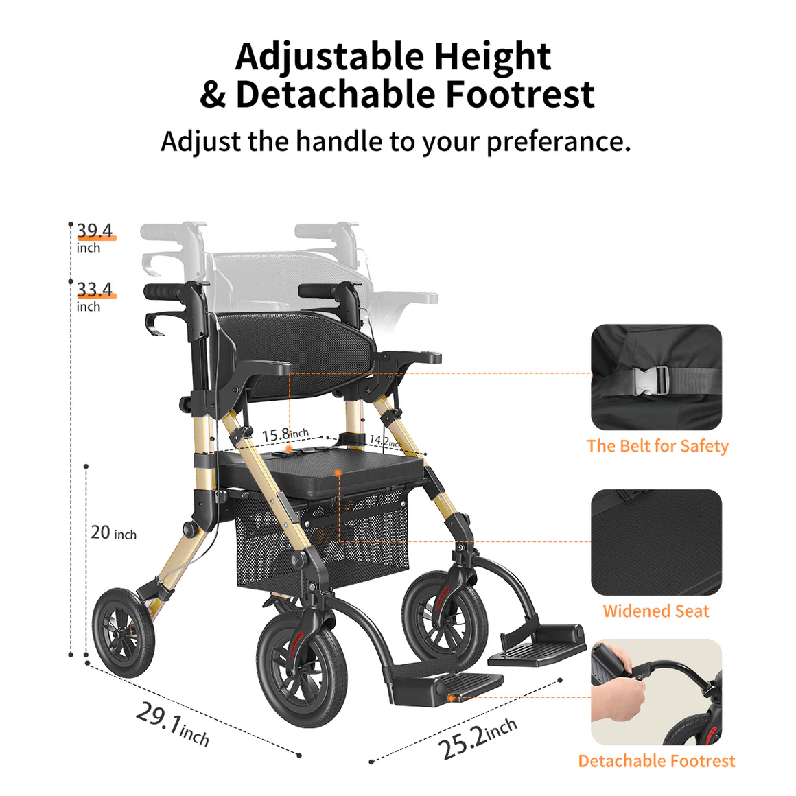 VOCIC Z51 COMBO 2 IN 1 ROLLATOR WALKER