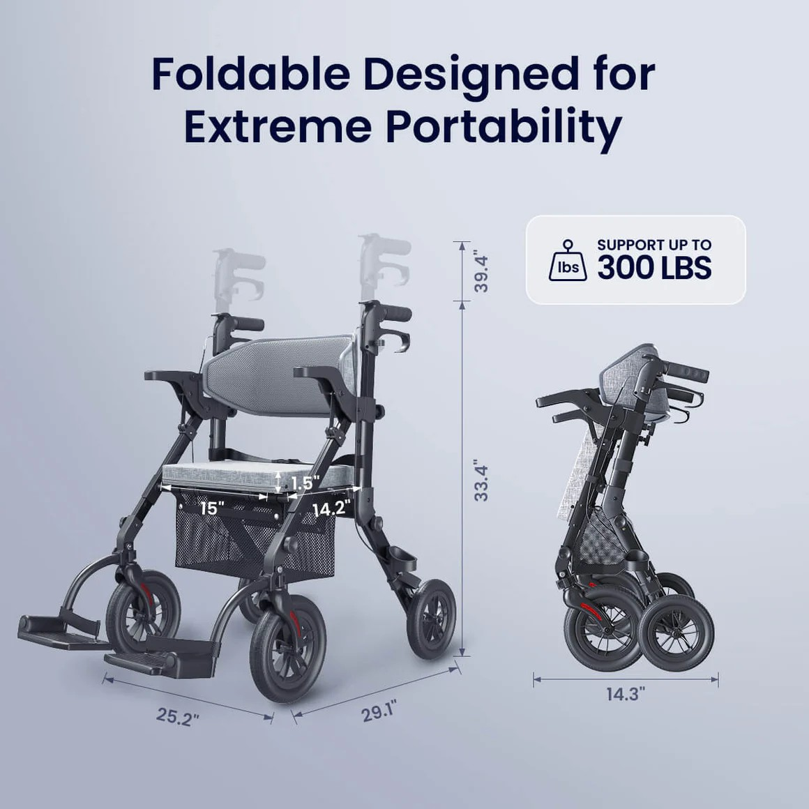 VOCIC Z51 COMBO 2 IN 1 ROLLATOR WALKER