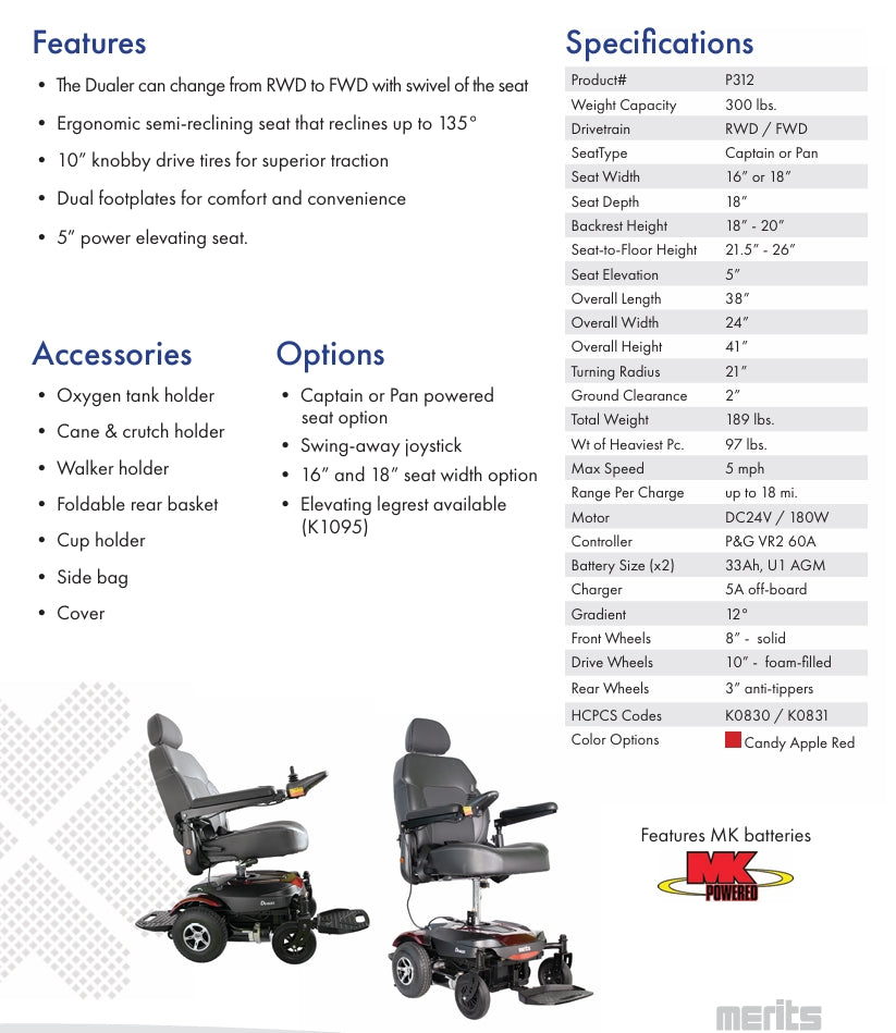 THE DUALER FWD-RWD POWER WHEELCHAIR