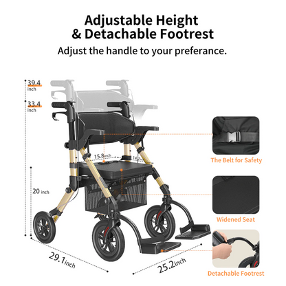 VOCIC Z51 COMBO 2 IN 1 ROLLATOR WALKER