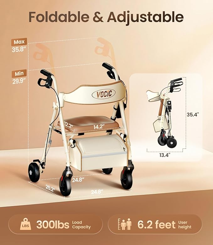 VOCIC Z63 3-Level Adjustable Damper Rollator Walker